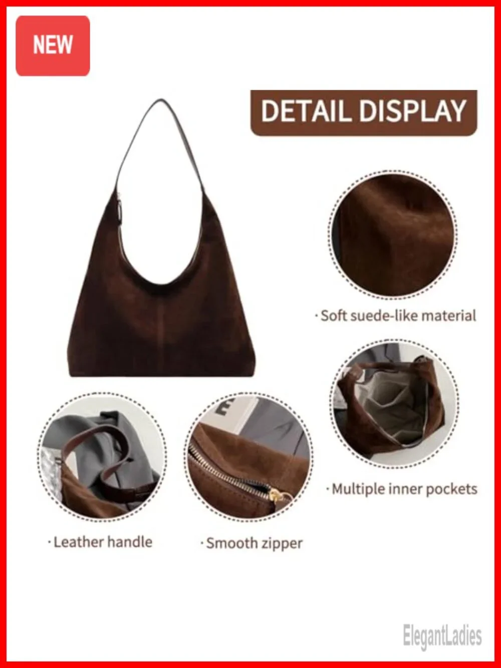 Suede Shoulder Bag Hobo Handbag Tote Purse Slouchy Underarm Bag Work Travel